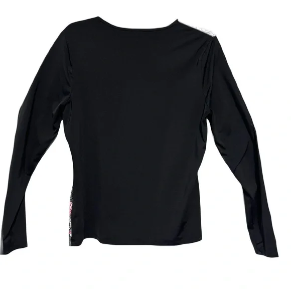 Lands' End Black White and Pink Graphic Swim Top Rashguard - Picture 4 of 6